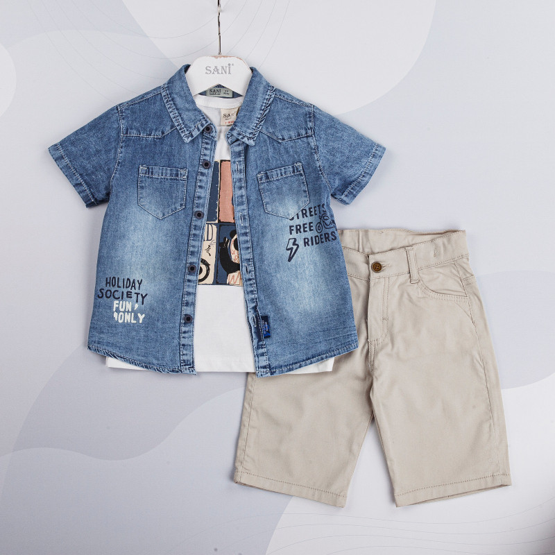 Boys Three Piece Denim Shirt & Chino Shorts Set (2-5Y)