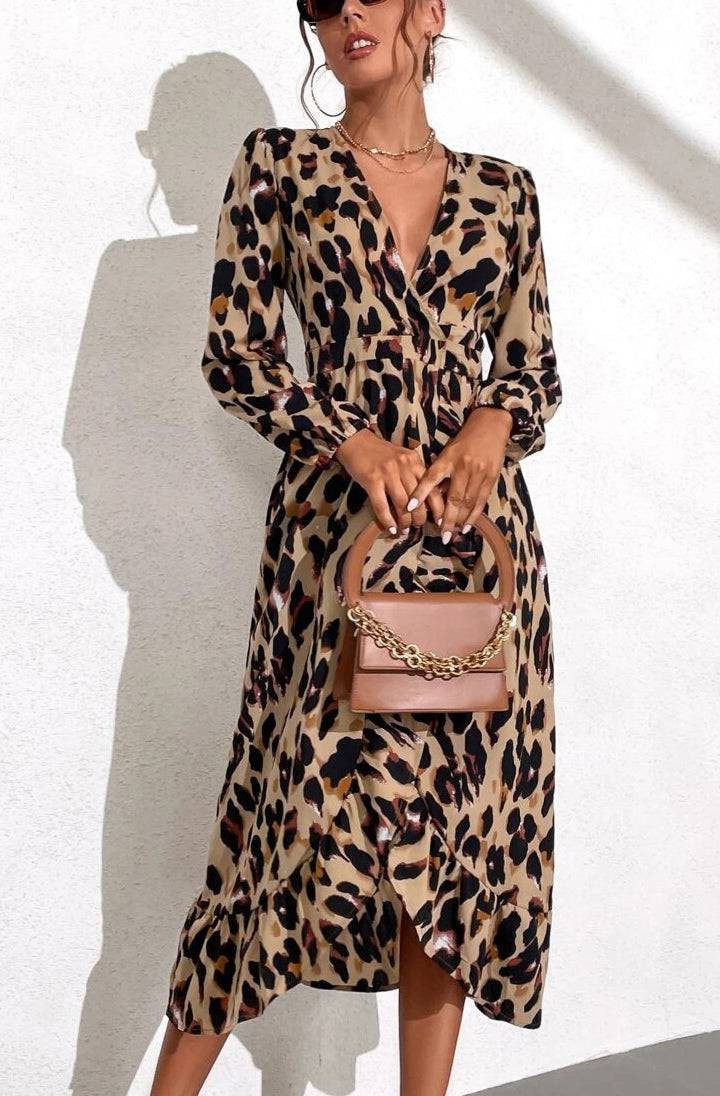 MERCEDES PLUS SIZE LEOPARD PRINT MIDAXI DRESS