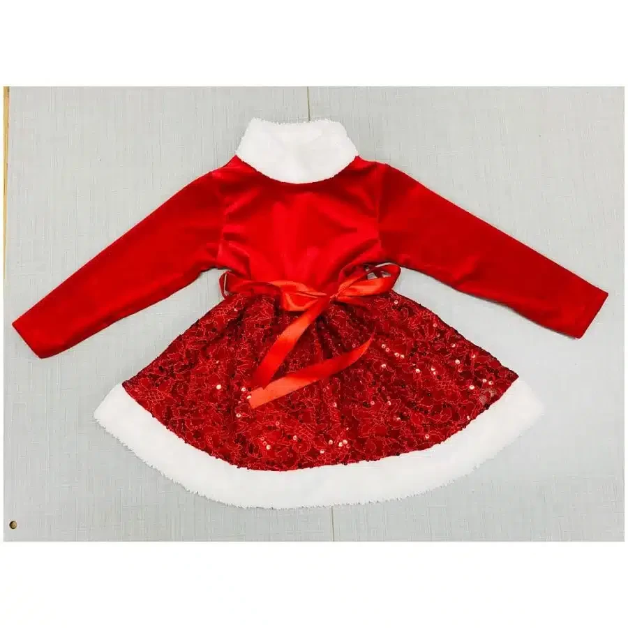 Girls Sequin Fur Trim Christmas Dress (2-12Y)