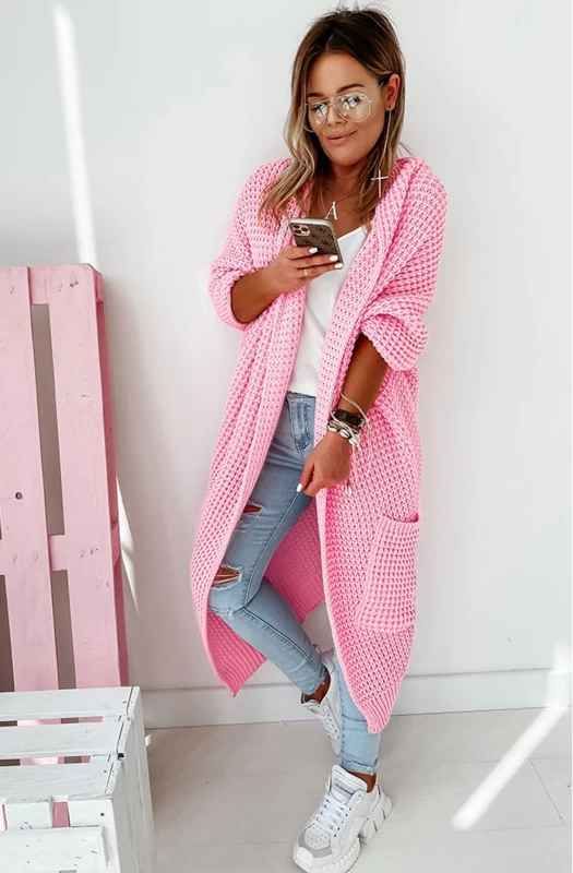 TRUDIE LONGLINE KNITTED CARDIGAN-BABY PINK