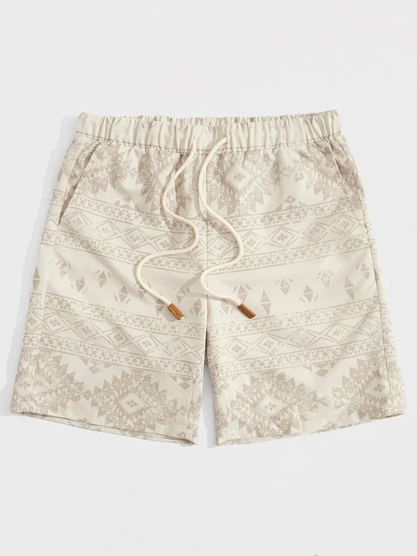 Men Geo Print Drawstring Waist Shorts