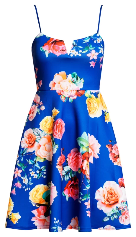 AHARA FLORAL SKATER DRESS-ROYAL BLUE
