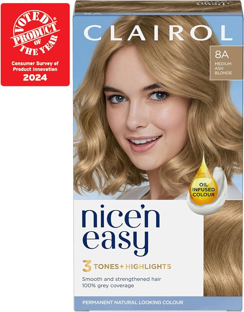 Clairol Nice'n Easy Crème Natural Looking Oil-Infused Permanent Hair Dye Medium Ash Blonde 8A