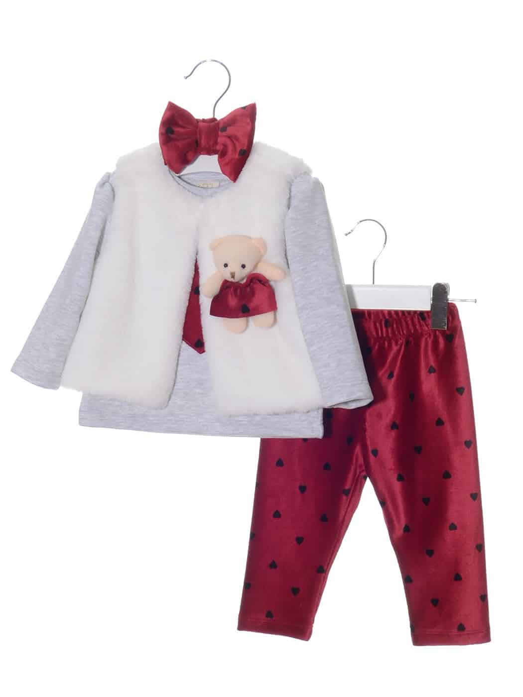 Baby Girls Four Piece Teddy Fur Gillet Trouser Set with Headband (6-24M)