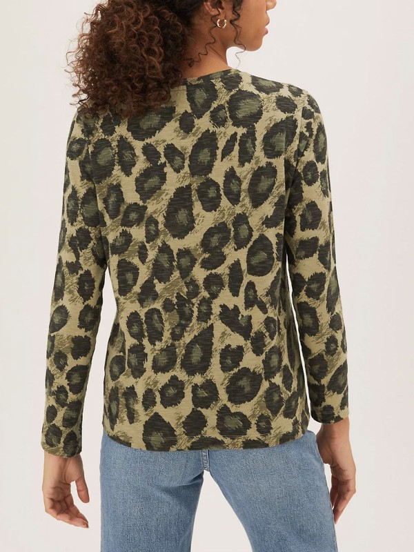 Pure Cotton Animal Print Long Sleeve Top