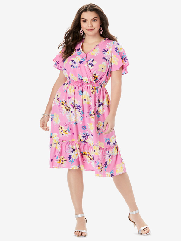 Faux Wrap Dress - Orchid Watercolor Lilies Dress