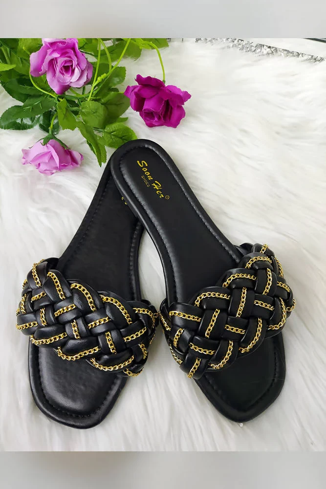 CHAIN WEAVE FAUX LEATHER MULES