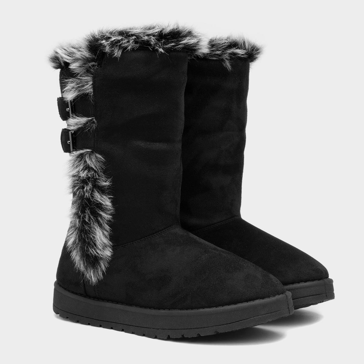 Womens Black Faux Fur Trim Calf Boot