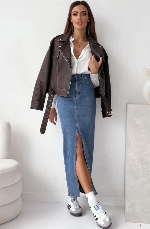 PAYTON FRONT SLIT MIDAXI DENIM SKIRT-BLUE