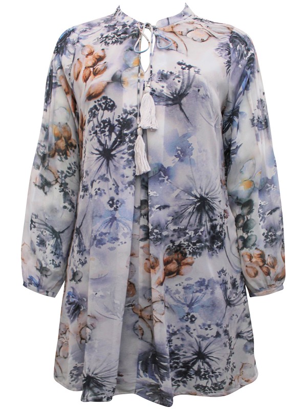 Together GREY Dandelion Print Tassel Tie Top - Size 8 to 18