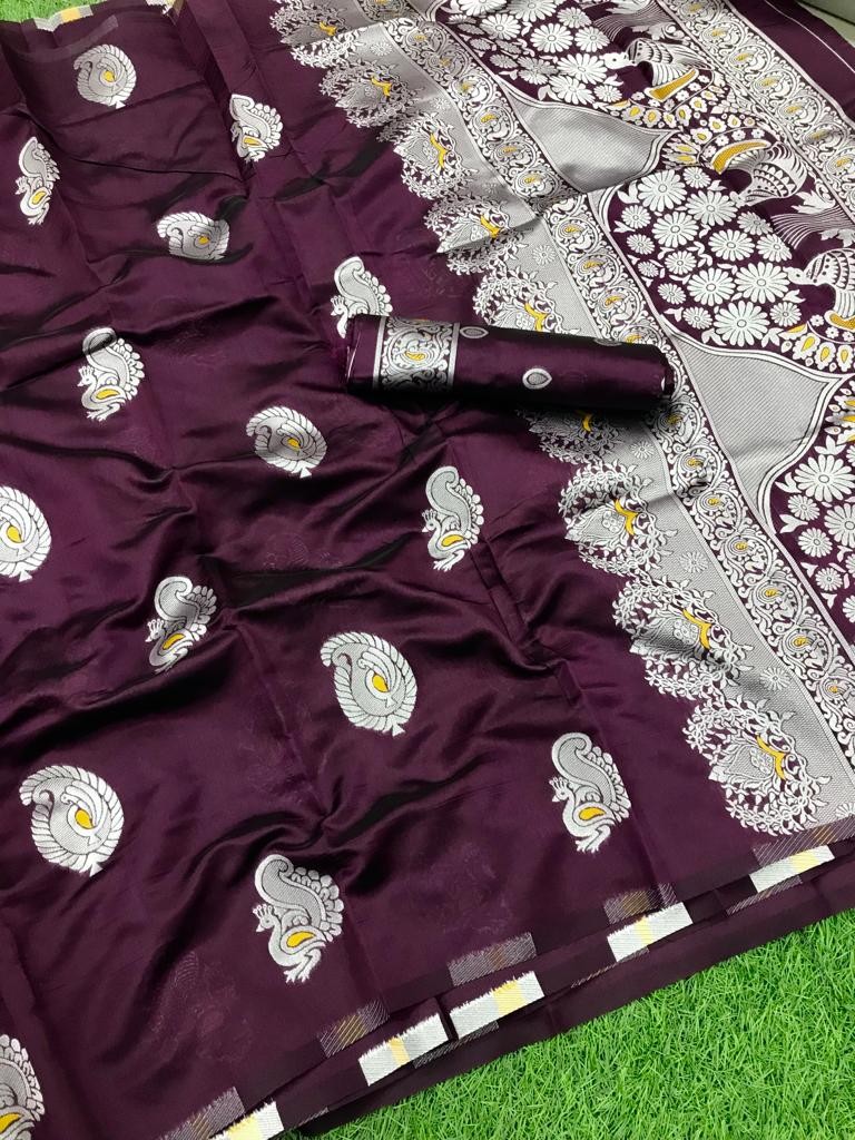 Soft Banrasi Cotton Silk saree with weaving Silver jari
