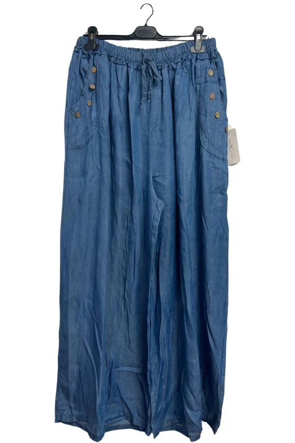 Plain Side Pockets Button Detail Trousers