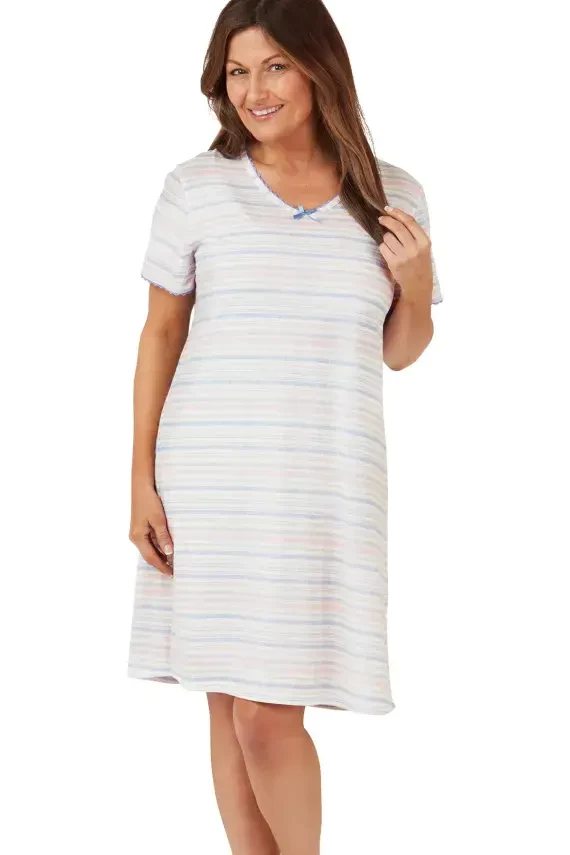 Ladies Sketchy Stripe Easy Care Jersey Nightshirts by Marlon