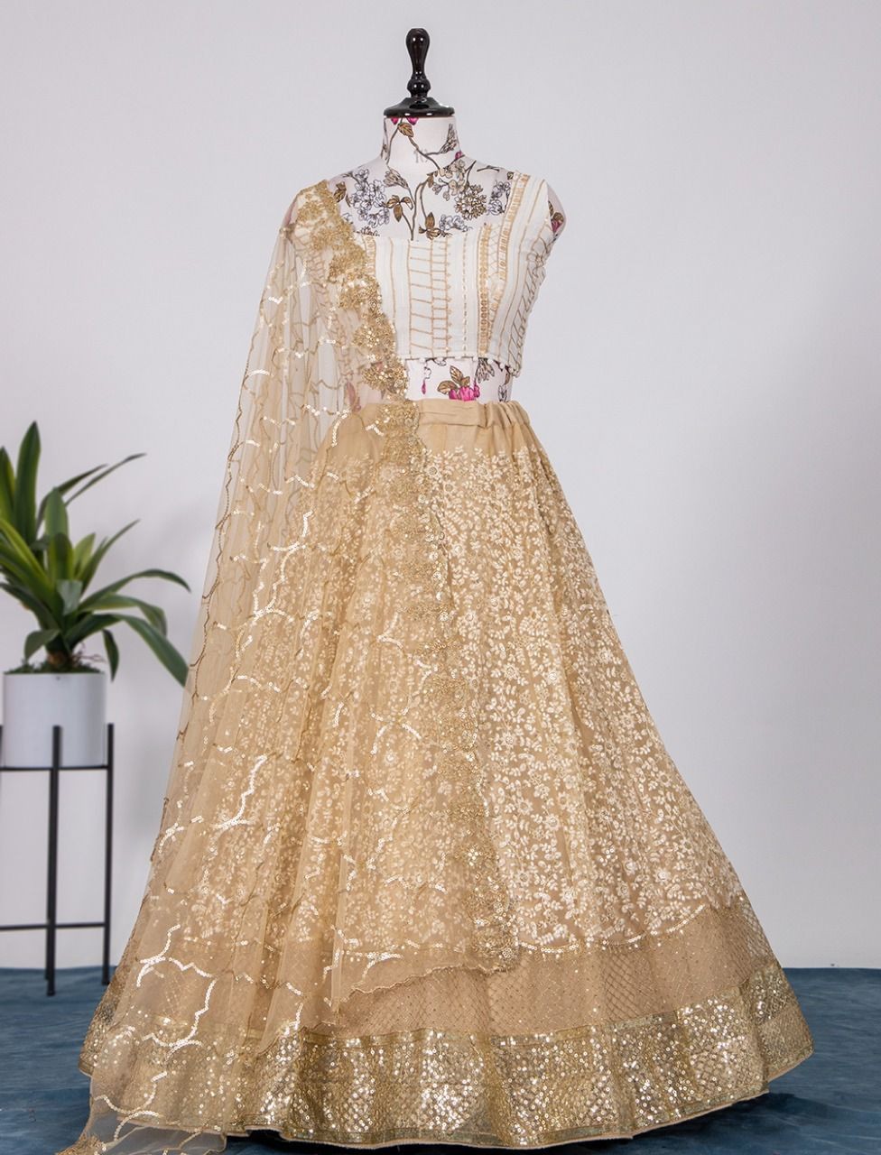 Sequins and Thread Embroidery Work Lehenga