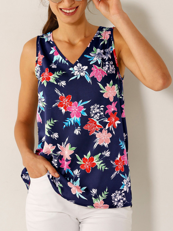 NAVY Floral Print Vest Top