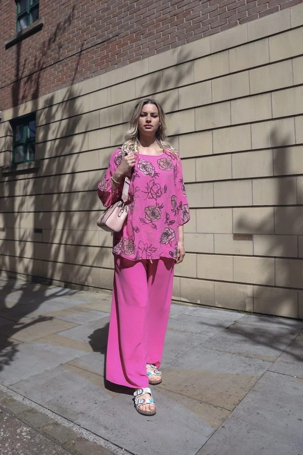 Rose Flower Print Oversized Necklace Tunic Cotton Top