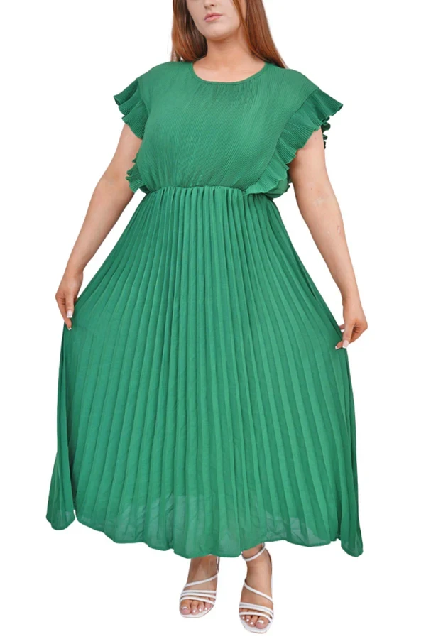 Plain Pleated Flared Dress