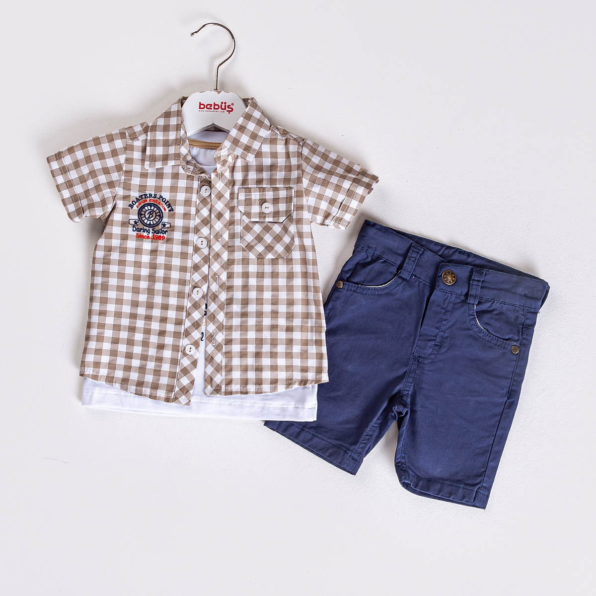 Baby Boys Three Piece Check Shirt, T-Shirt & Chino Shorts Set (9-24M)