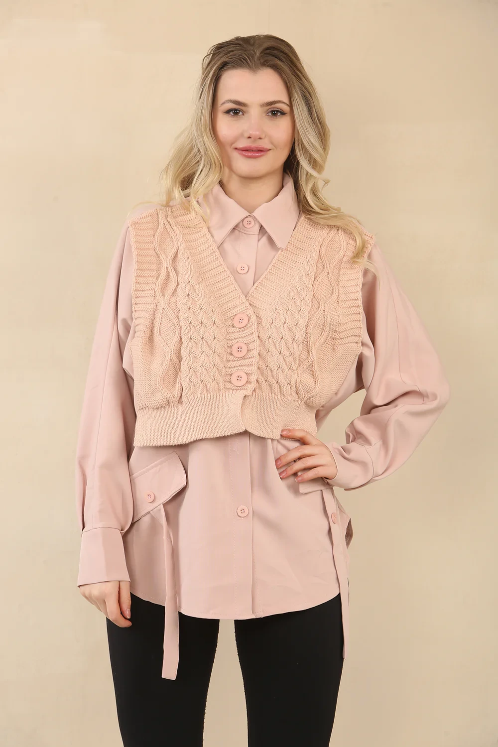 KNITTED VEST DETAIL SHIRT