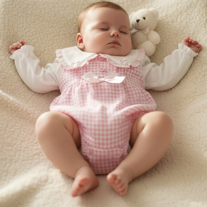 Baby Girls Two Piece Romper Set with Lace and Bows (0-6M)