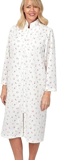 Ladies Floral Mock Quilt Zip Housecoat by Marlon