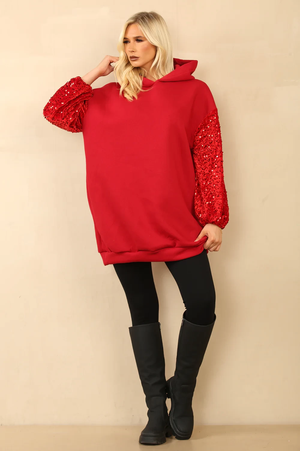 CELIA SEQUIN SLEEVE HOODIE