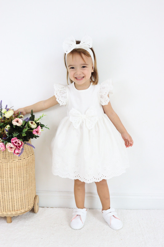 Baby Girls Anglaise Floral Embroidered Dress With Headband (6-24M)