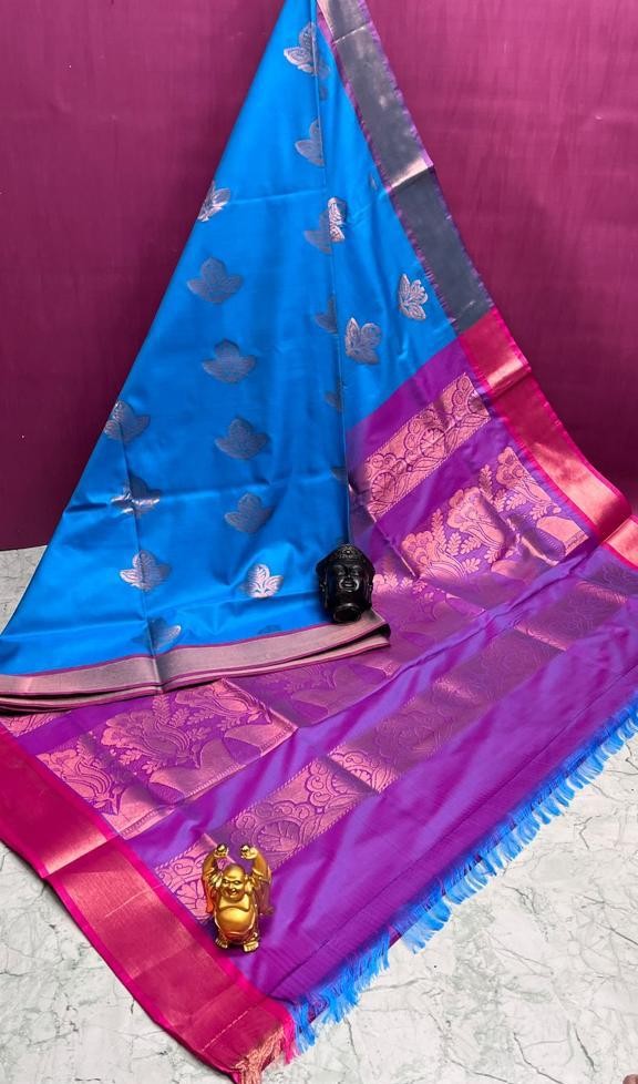 Contra rich pallu copper zari on selected saree with contra plain blouse