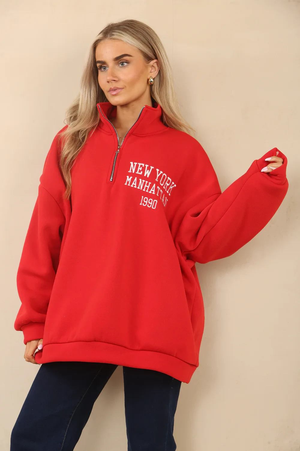 SLOGAN ZIP OVERSIZED SWEAT
