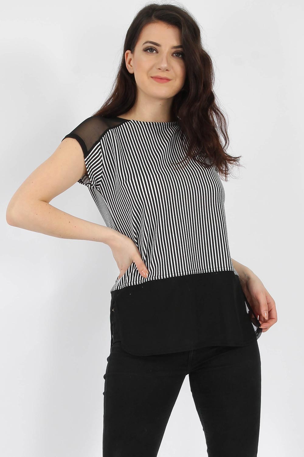 Mesh Insert Stripe Top