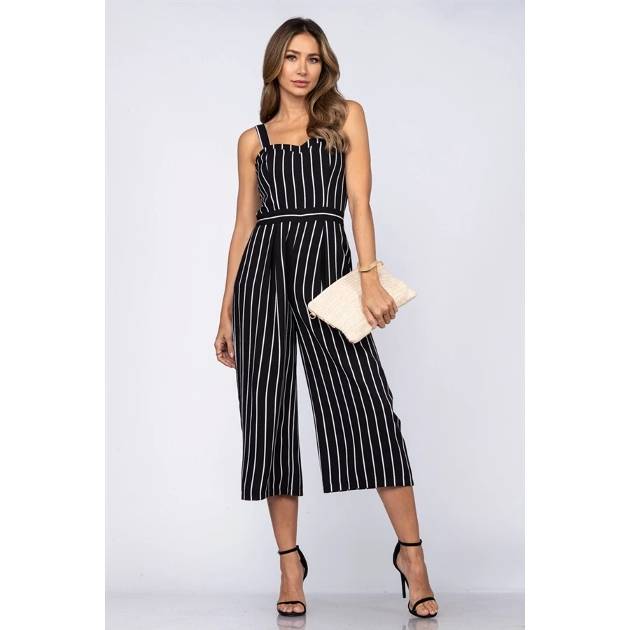 MIDNIGHT BLACK & WHITE STRIPES JUMPSUIT