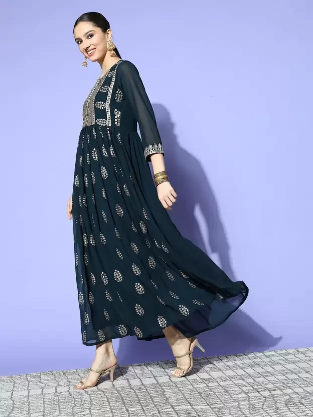 Festival Wear Rama Embroidery Work Georgette Silk Kurti With Dupatta