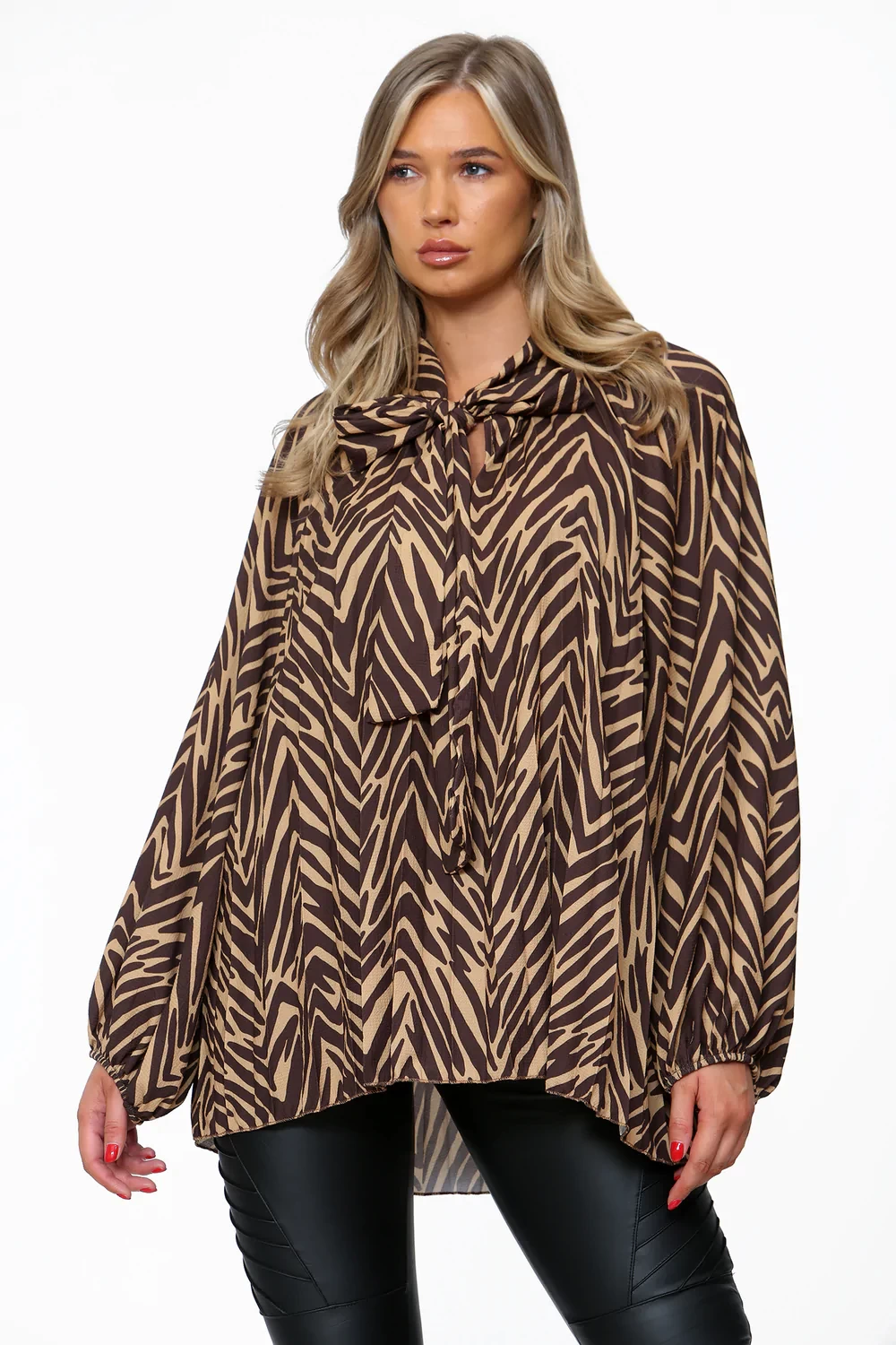 ZEBRA BOW OVERSIZED PLEATED BLOUSE