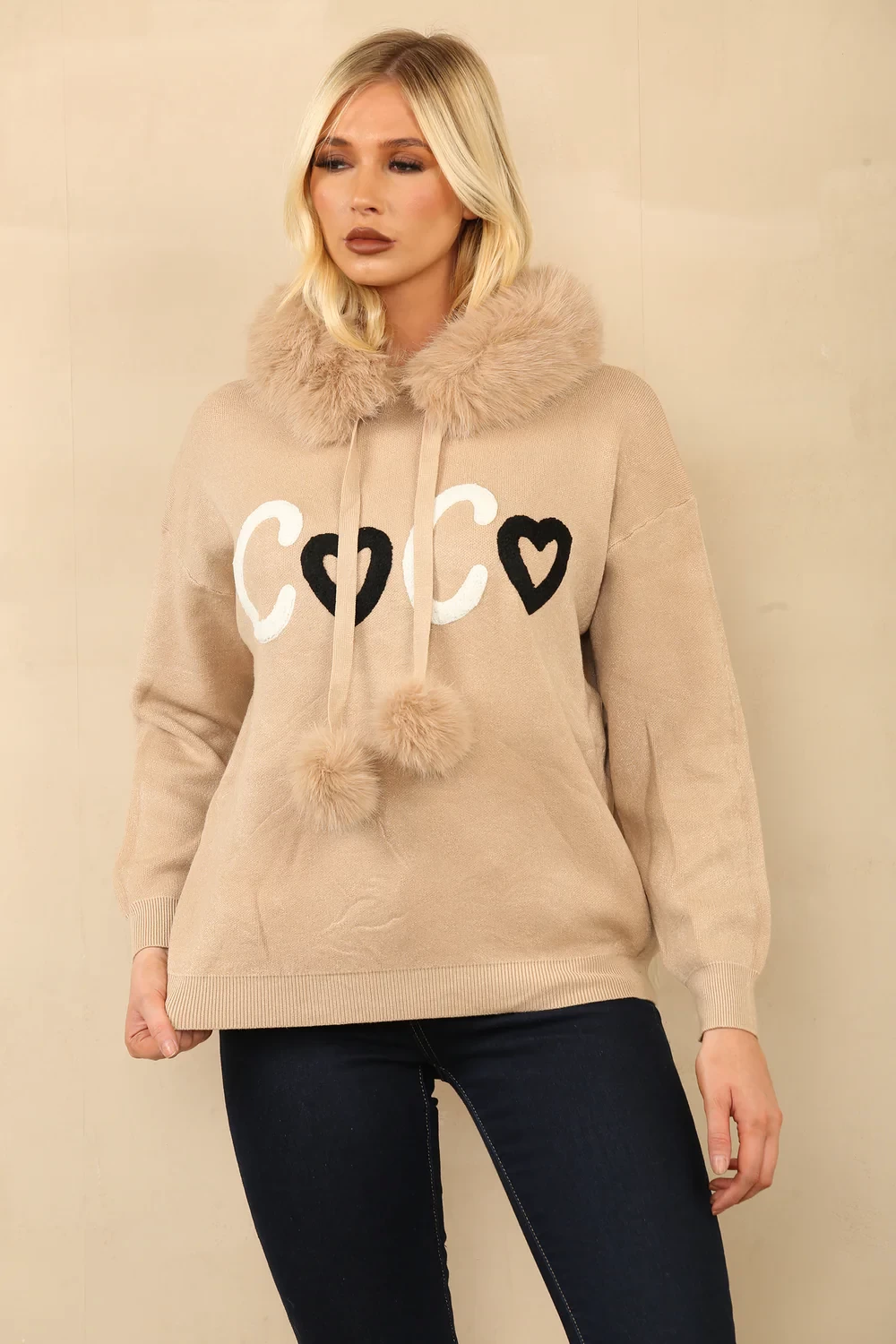 FAYE FUR SLOGAN HOODIE