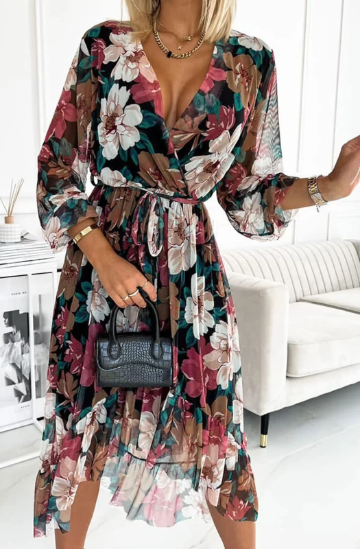 ARDEN FLORAL CHIFFON HIGH LOW MAXI DRESS