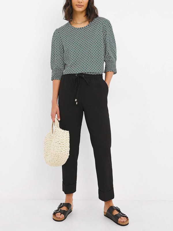 Geo Print Short Sleeve Cuff Puff Sleeve Top