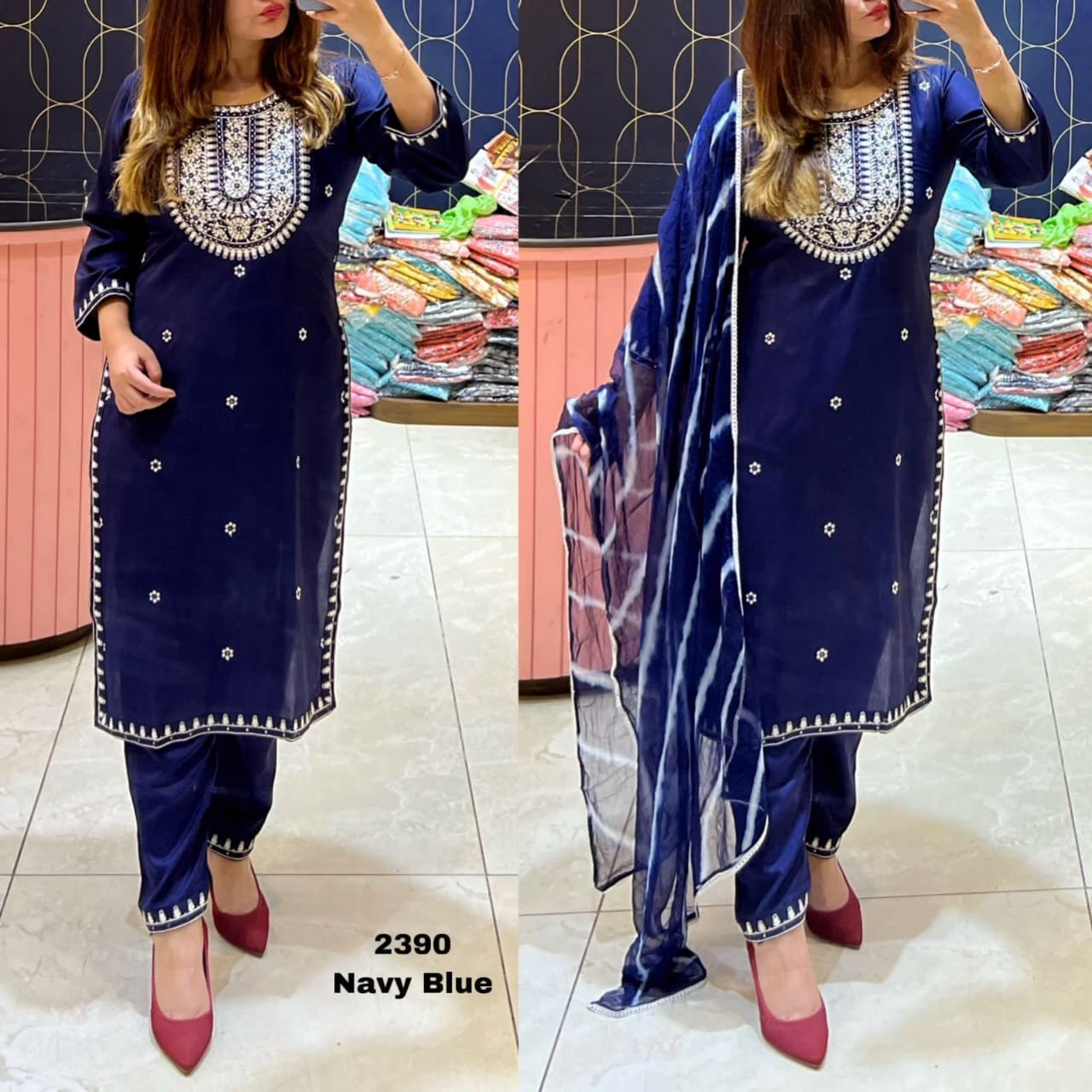 Readymade Kurtis Pant Dupatta - NAVY BLUE