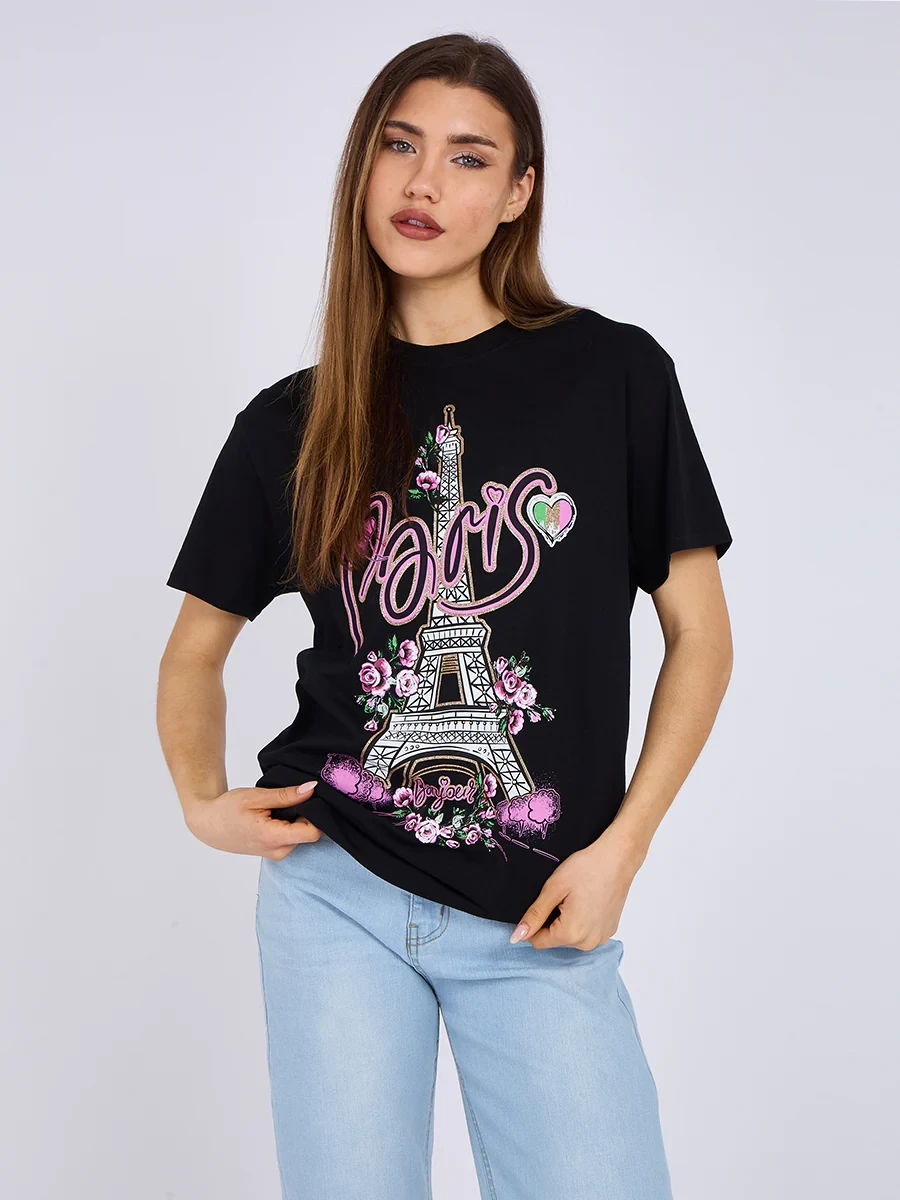 BONJOUR PARIS GRAPHIC PRINTED T-SHIRT