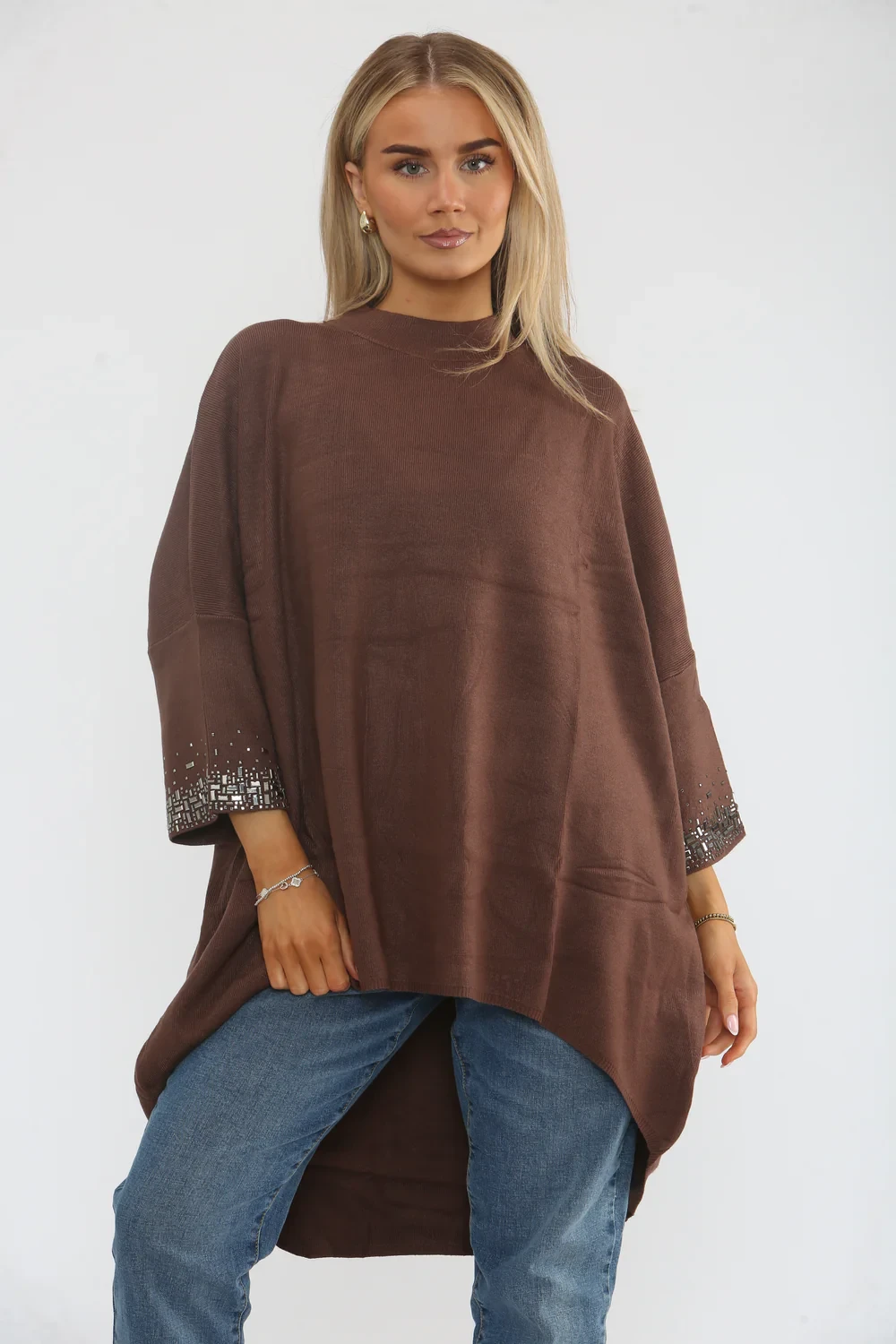 EMBELLISHED SLEEVE OVERSIZED JUMPER