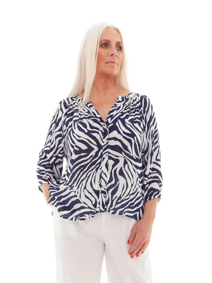 Zebra Print Button Through Blouse