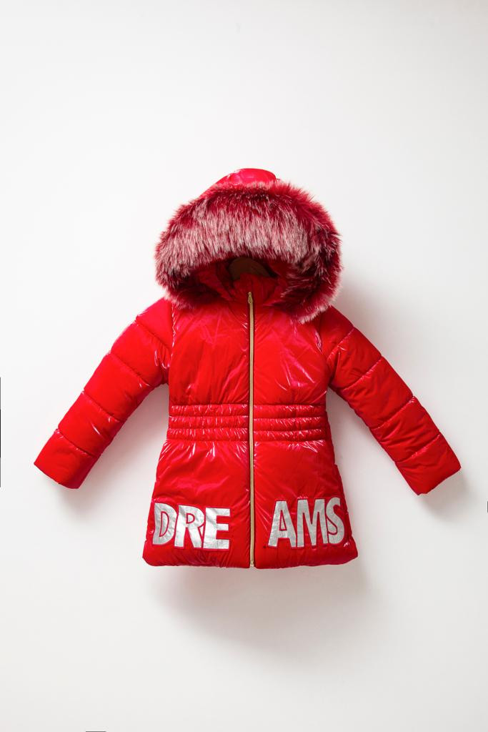 Girls Shiny Fur Trim Metallic Print “DREAMS” Jacket '