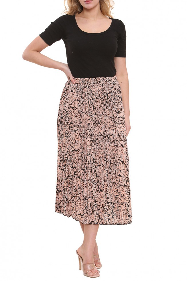 Floral Print Pleated Midi Skirt