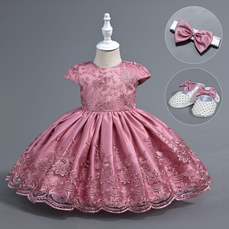 Baby Girls Layered Sequin Party Dress with Shoes and Headband (6-24M) - PINK
