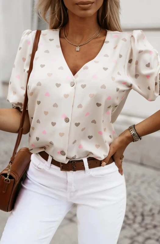 AMAYA HEARTS PATTERNED BLOUSE SHIRT TOP-STONE