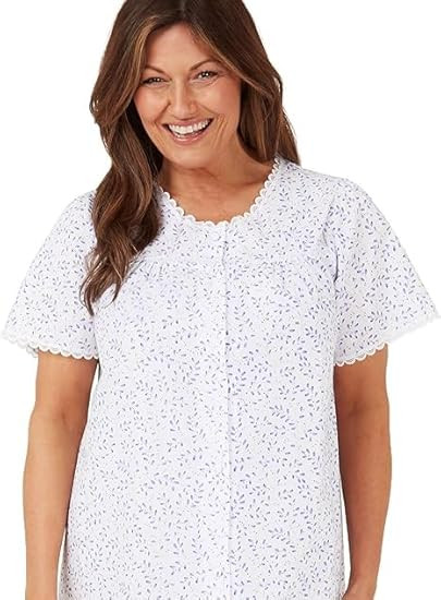 Ladies Polycotton Short Sleeve Swirl Leaf Button Through Nightdress MN12 by Marlon