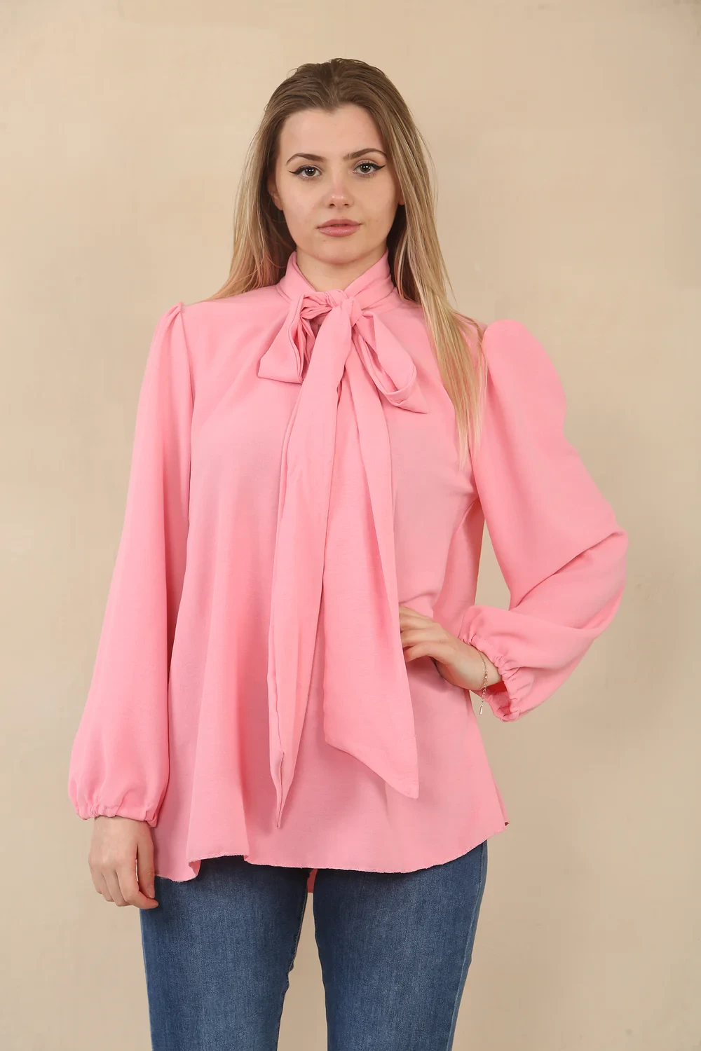 BOW BASIC BLOUSE - PINK