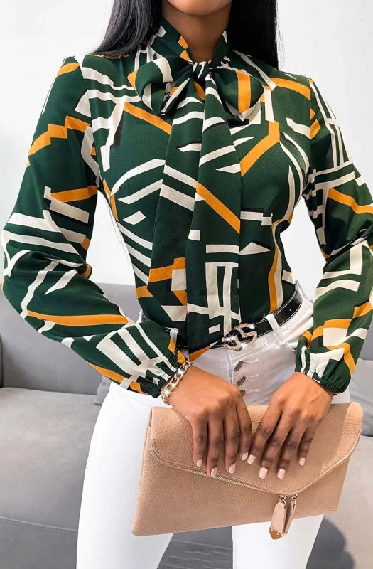 BEXLIE ABSTRACT PRINT PUSSYBOW SHIRT TOP