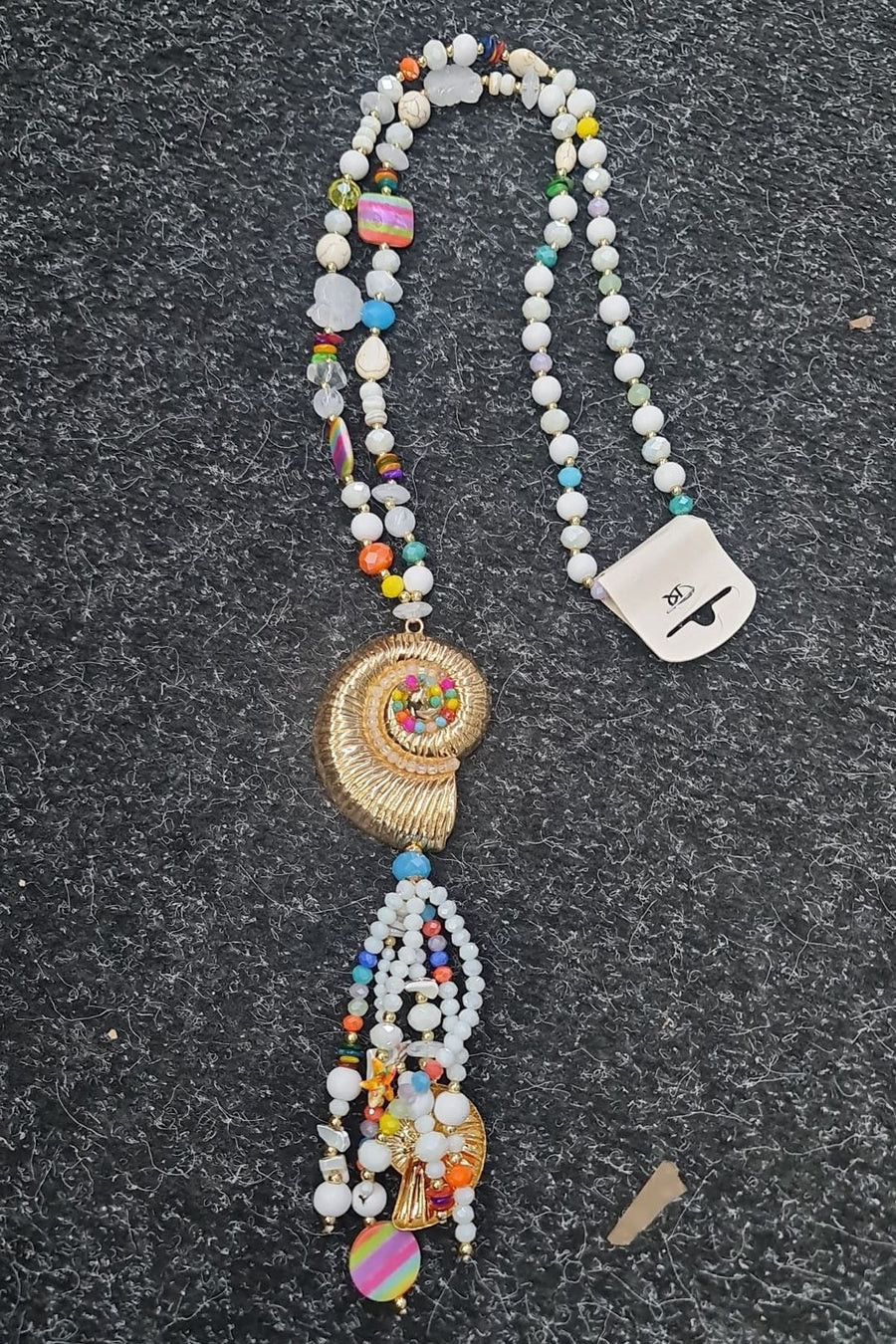 Spiral Shell Beaded Tassel Necklace