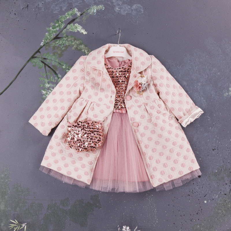 Girls Two Piece Polka Dot Jacket & Sequin Dress Set with Sequin Purse (1-4Y)