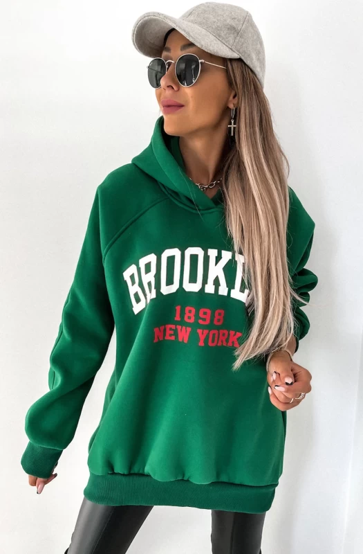 BROOKLYN 'NY' OVERSIZED HOODIE JUMPER SWEATSHIRT-GREEN